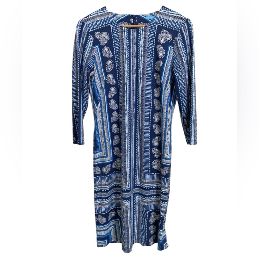 J. McLaughlin Sophia Dress Blue White Paisley Catalina‎ Stretch Resort Travel S